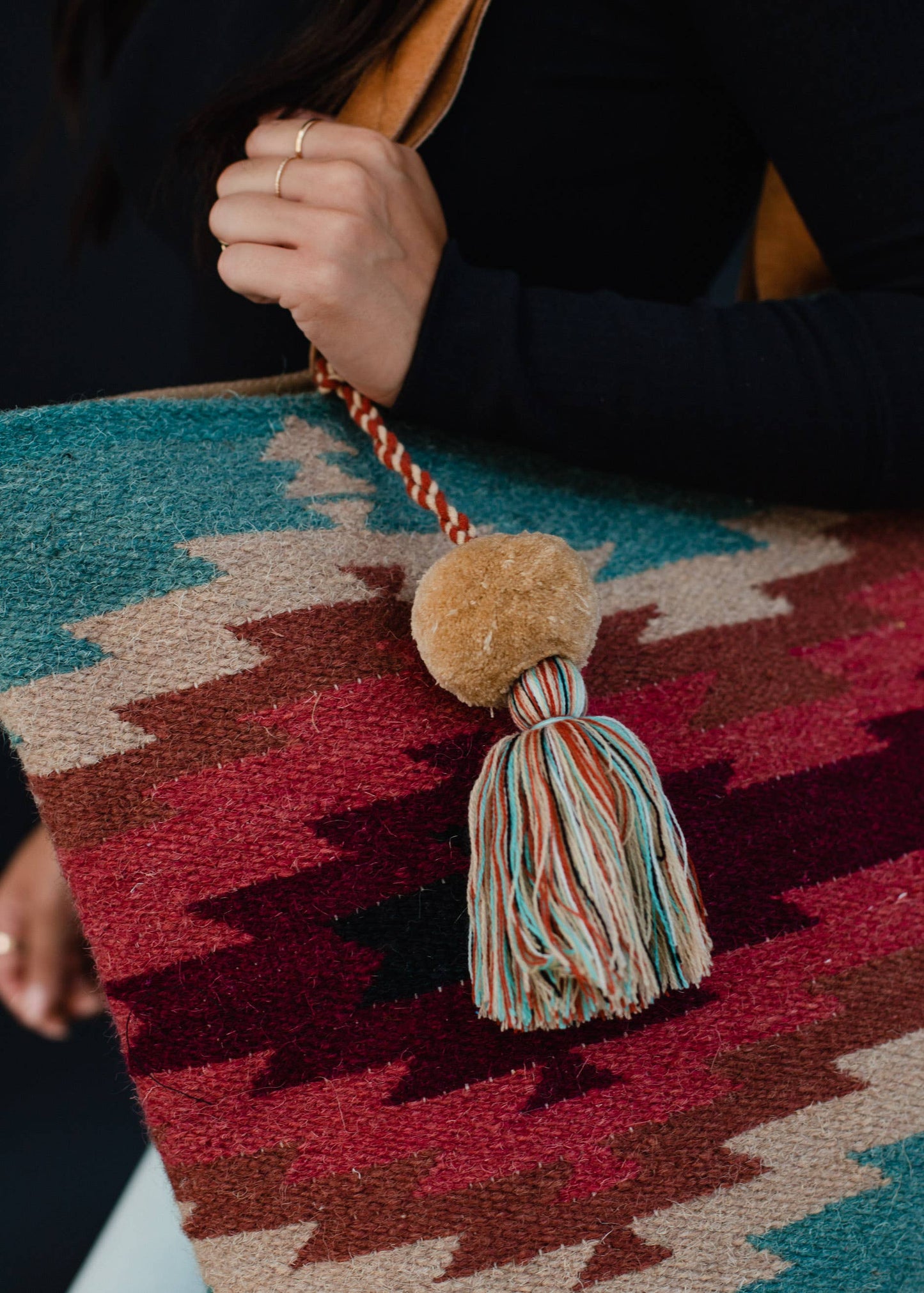 Teal, Burgundy & Tan Aztec Tote