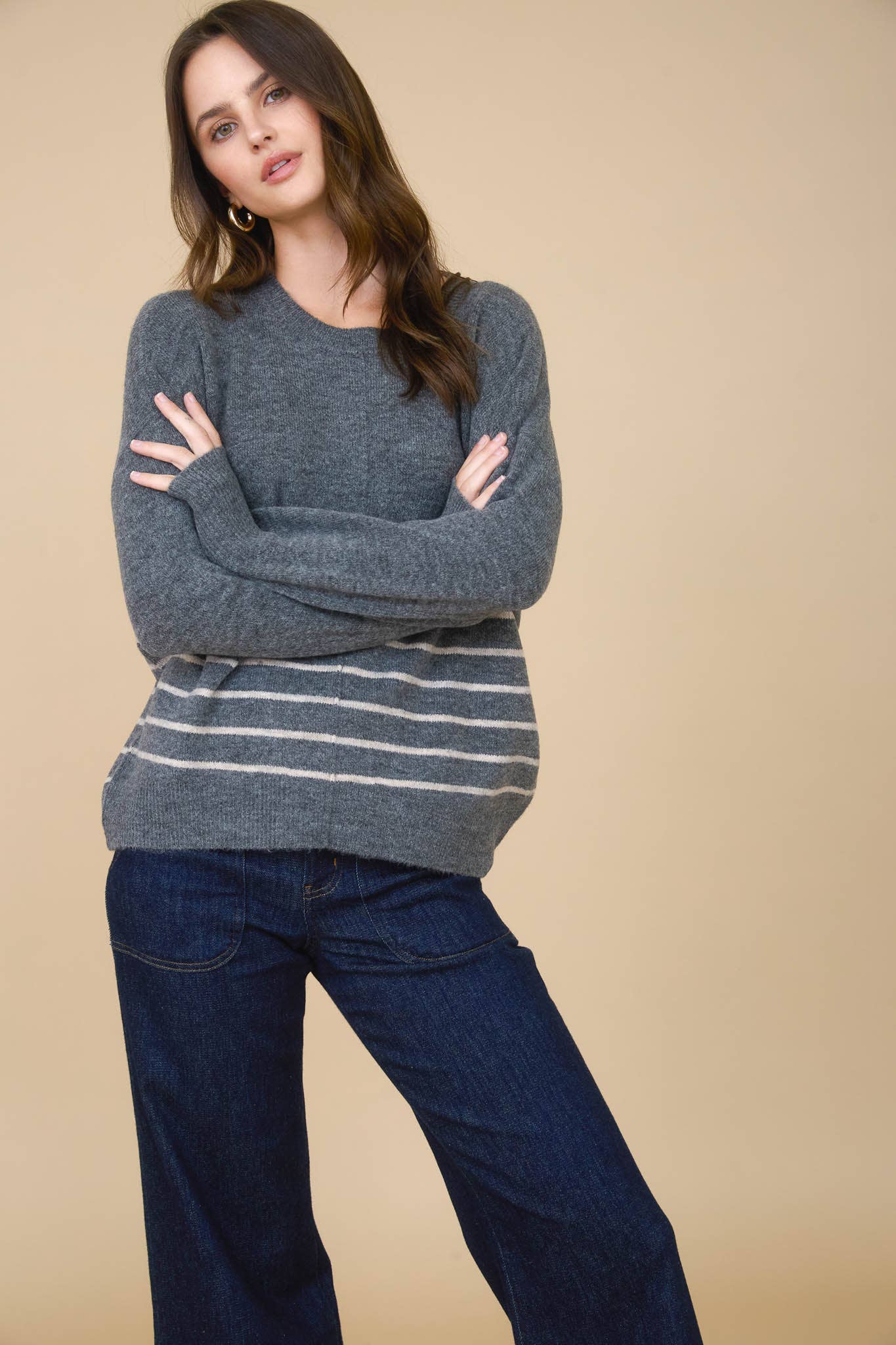 Simple & Cozy Front Seam Stripe Sweater