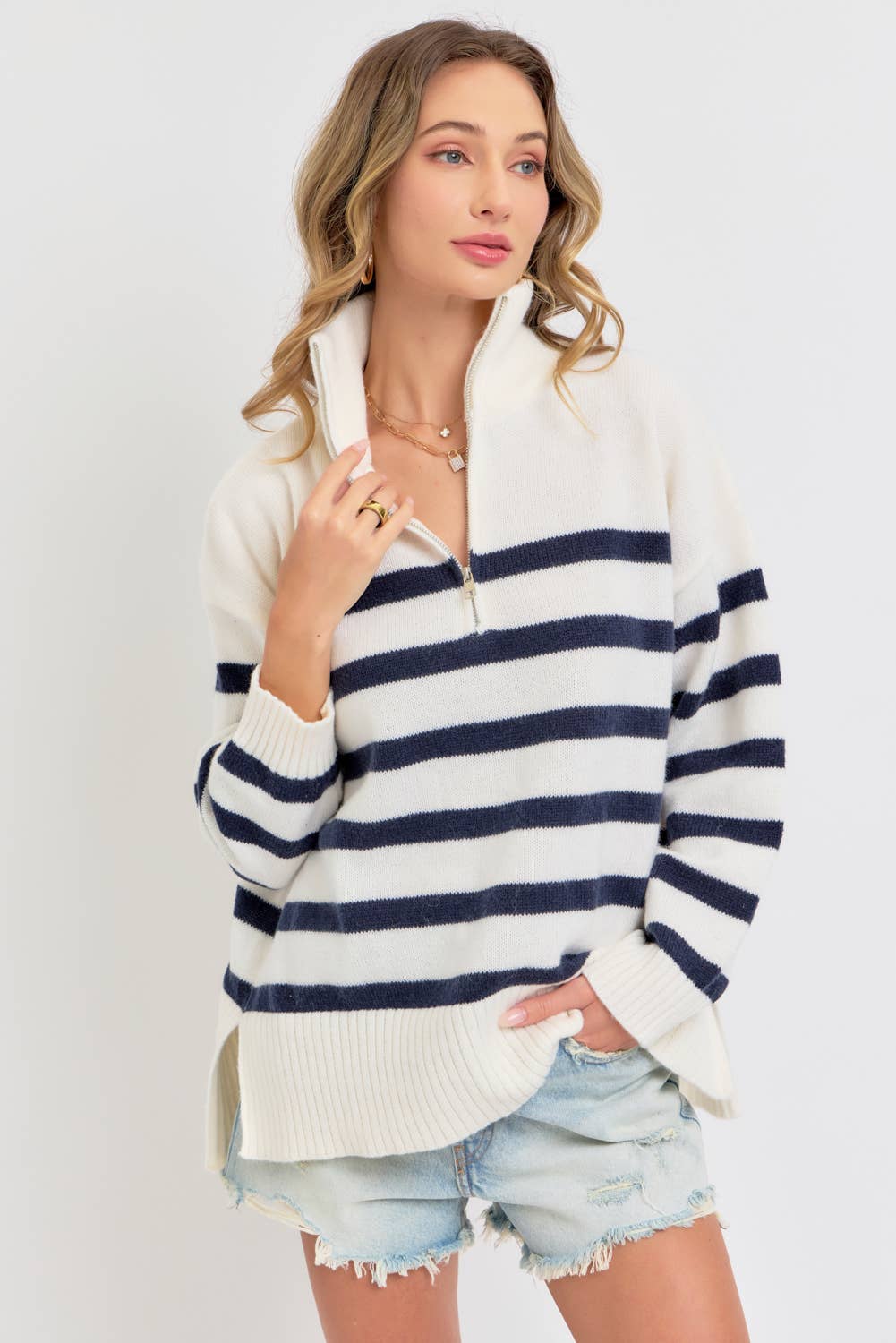 Striped Zip Front Sweater
