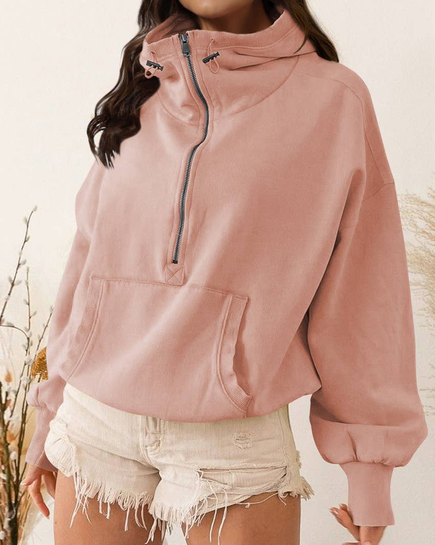 Quarter Zip Collar Pocket Hoodie