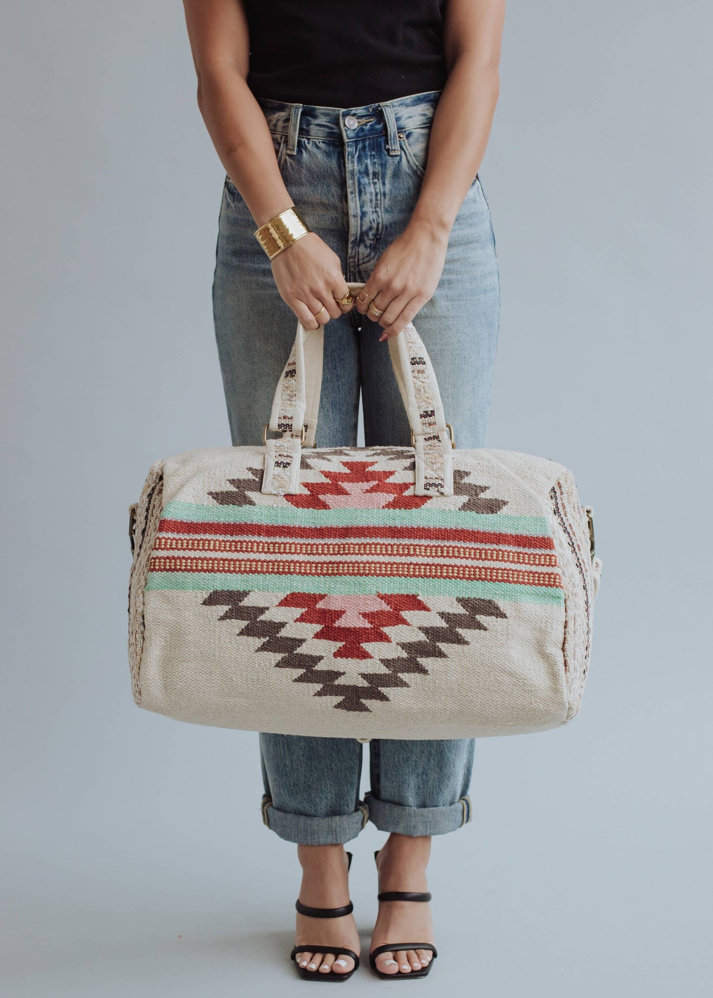 Beige, Brown & Red Aztec Duffel