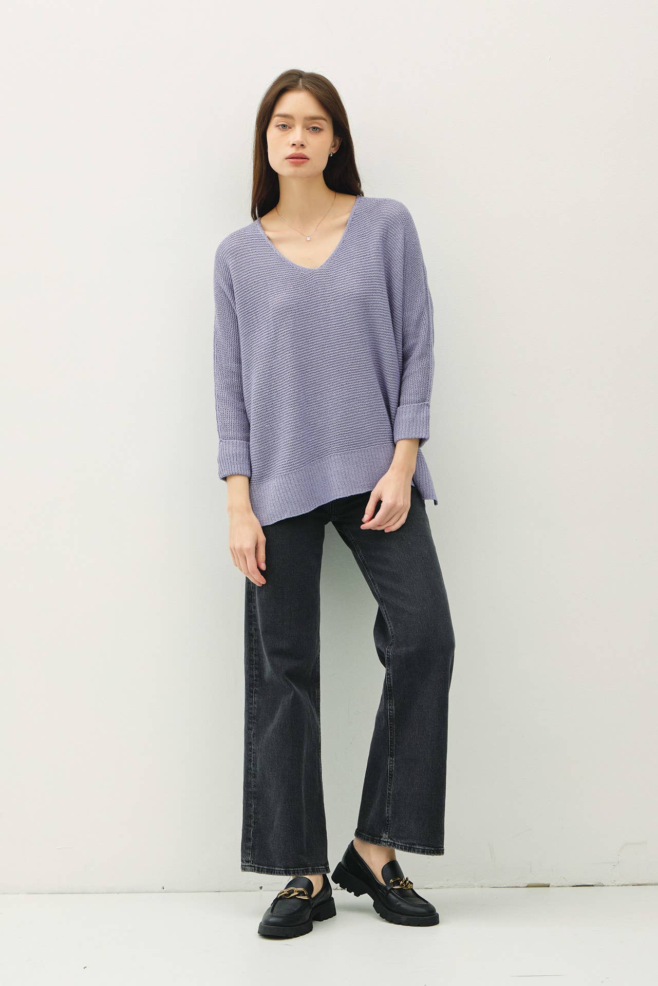 V Neck Dolman Sleeve Sweater