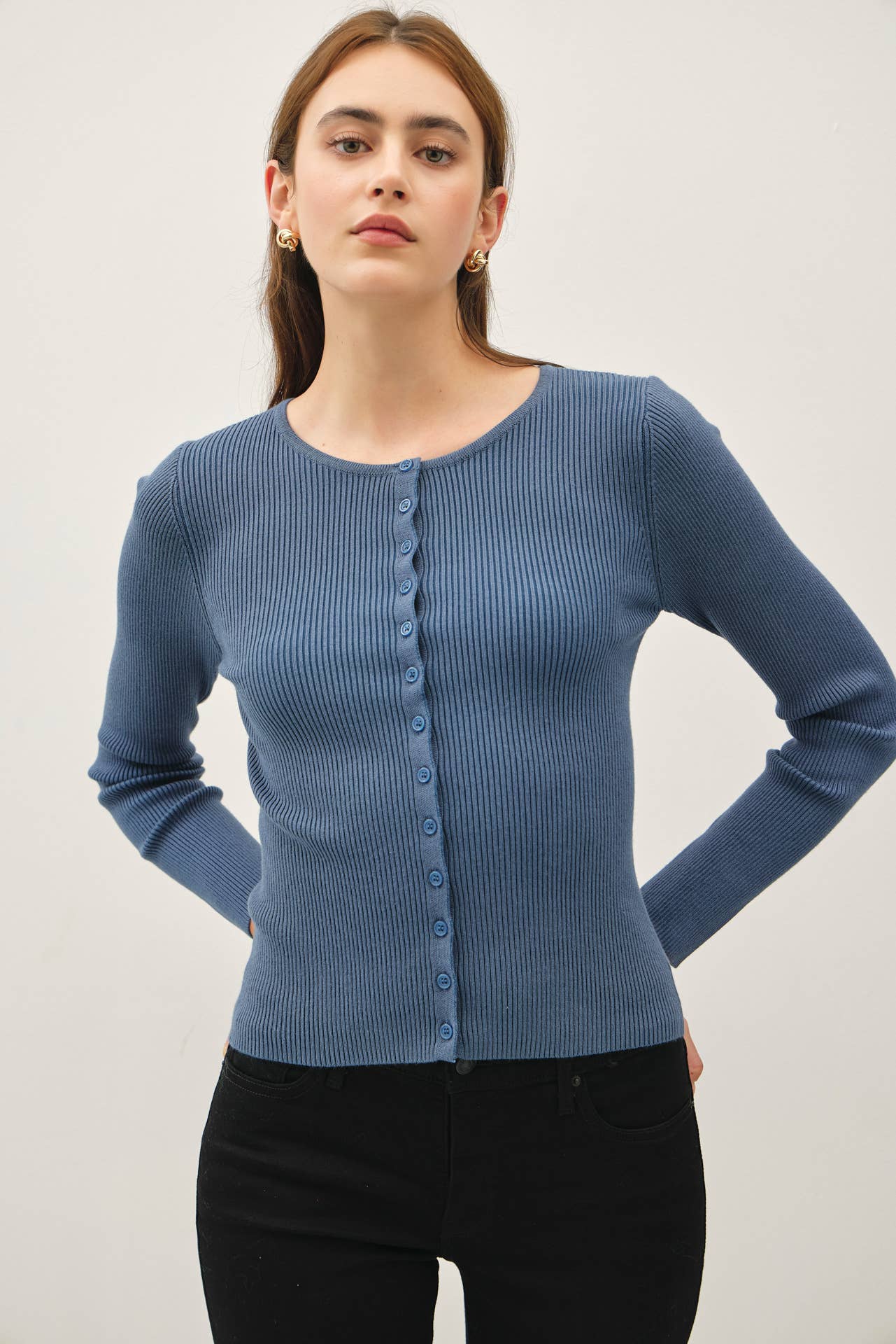 Essential Ribbed Button Up Top