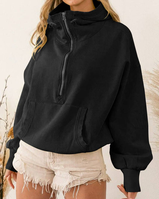 Quarter Zip Collar Pocket Hoodie