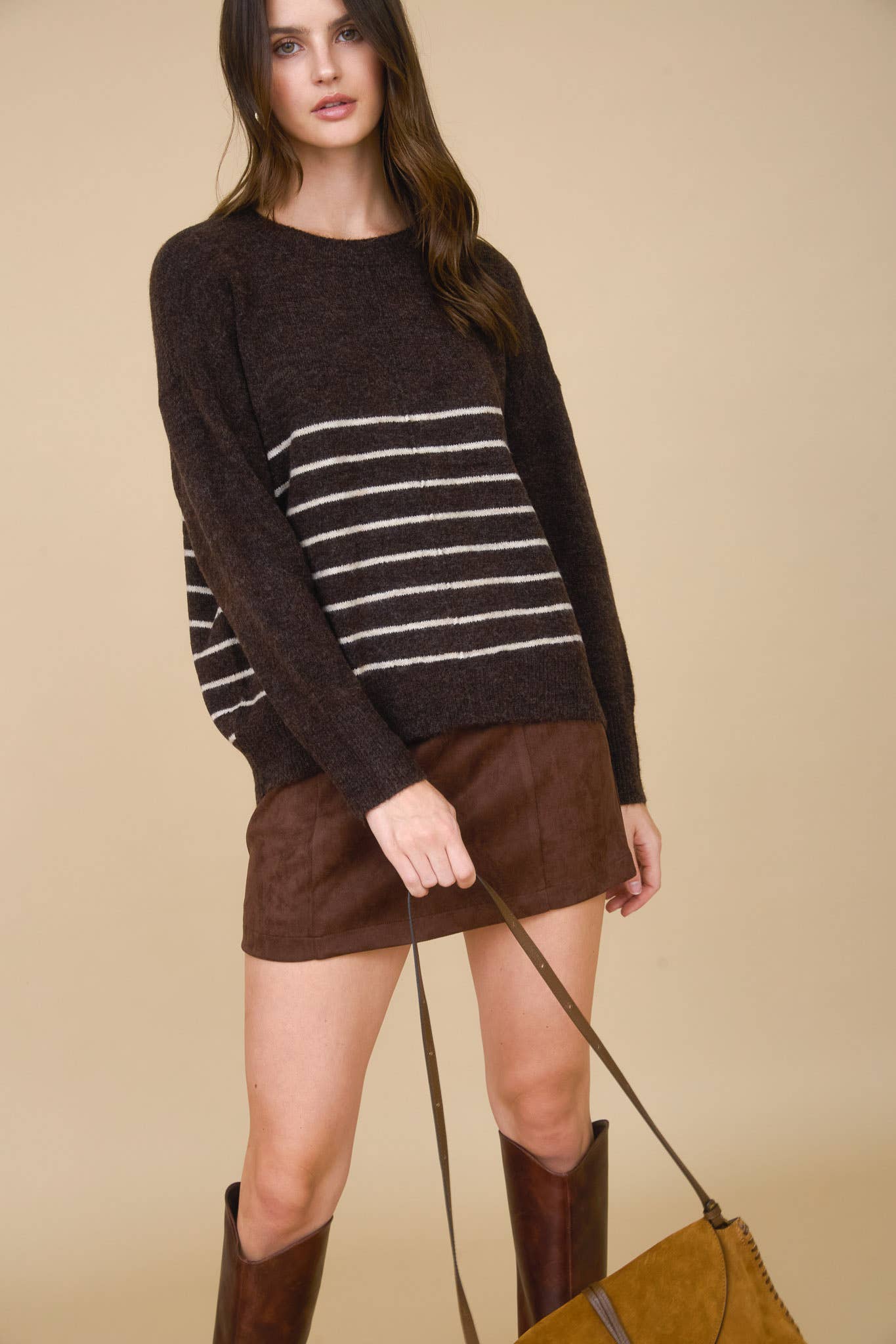 Simple & Cozy Front Seam Stripe Sweater