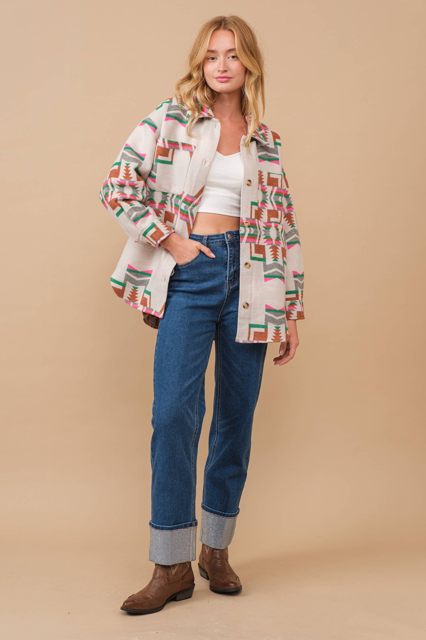 Blue B Exclusive Aztec Pattern Button Up Jacket