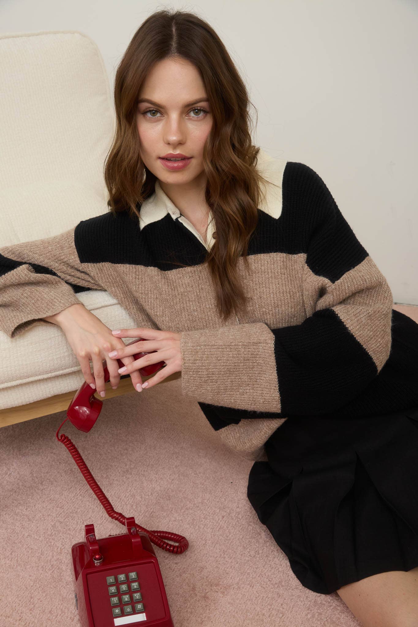 Contrast Collar Polo Sweater