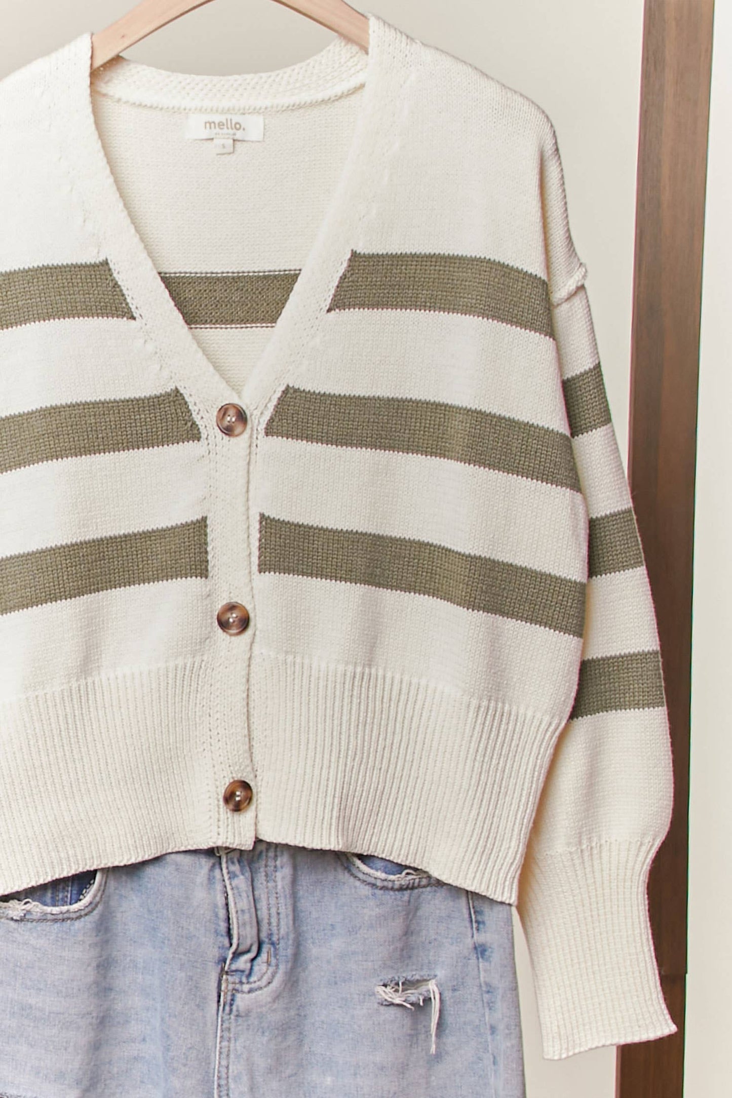 Striped V Neck Knit Cardigan