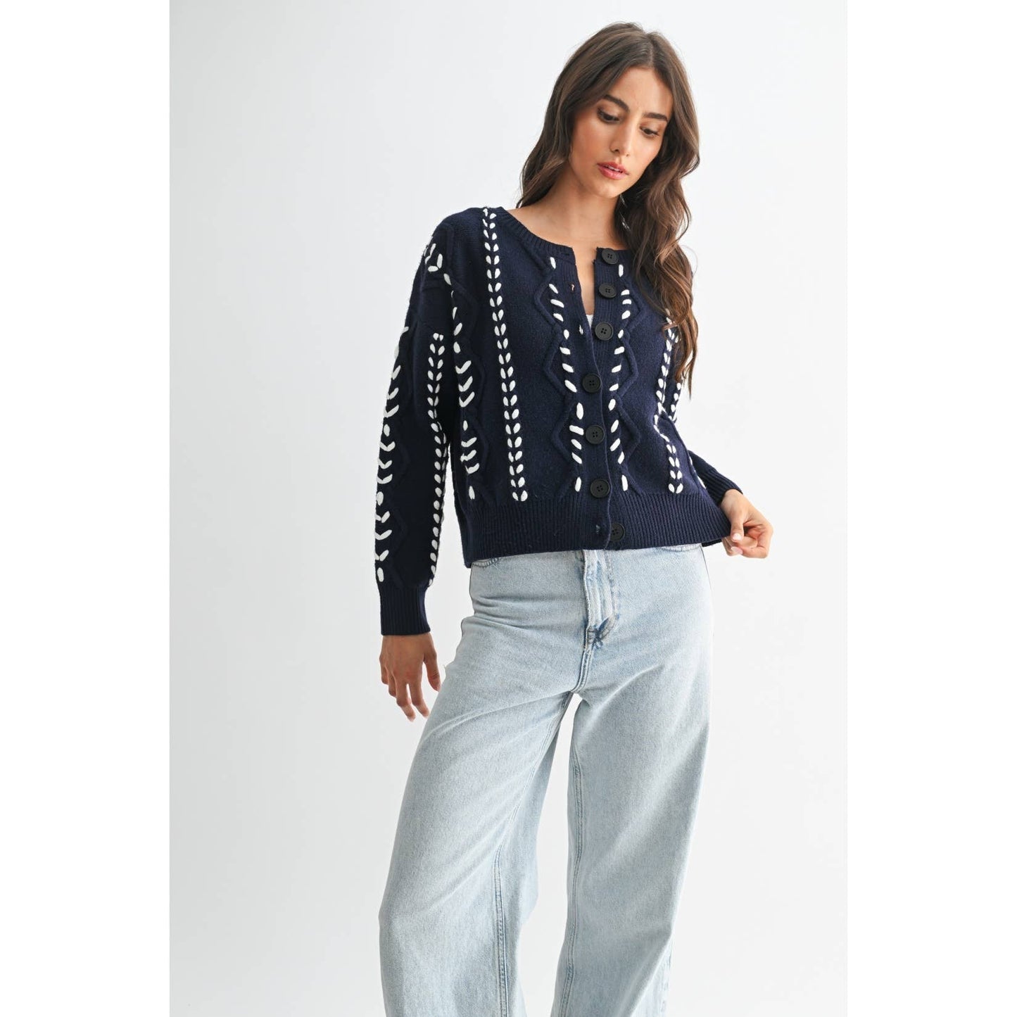Indigo Ribbon Stich Cable Sweater