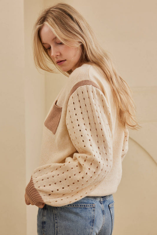 V Neck Button Down Cardigan with Crochet Sleeve