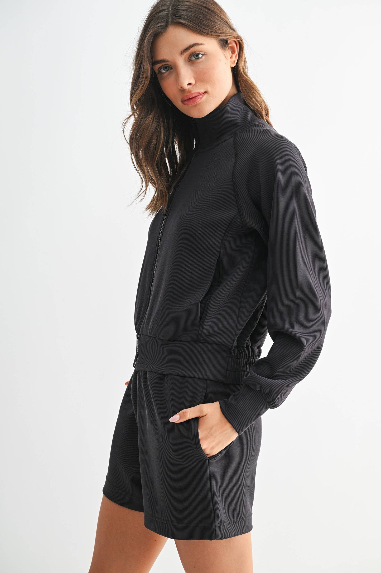 Luxe Sand Wash Rib Zip Jacket