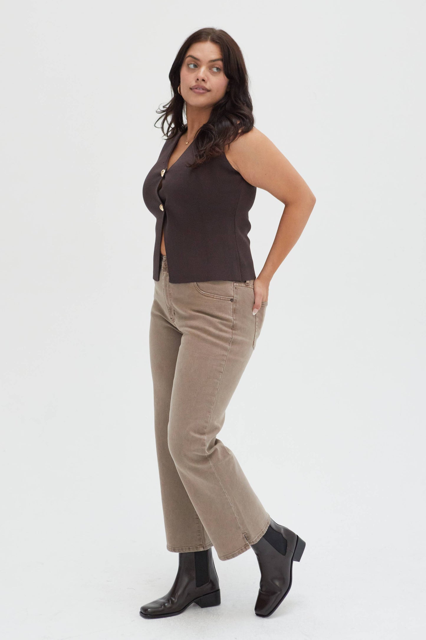 Addington Ankle Crop Mid Rise Jean, Brown Overdye