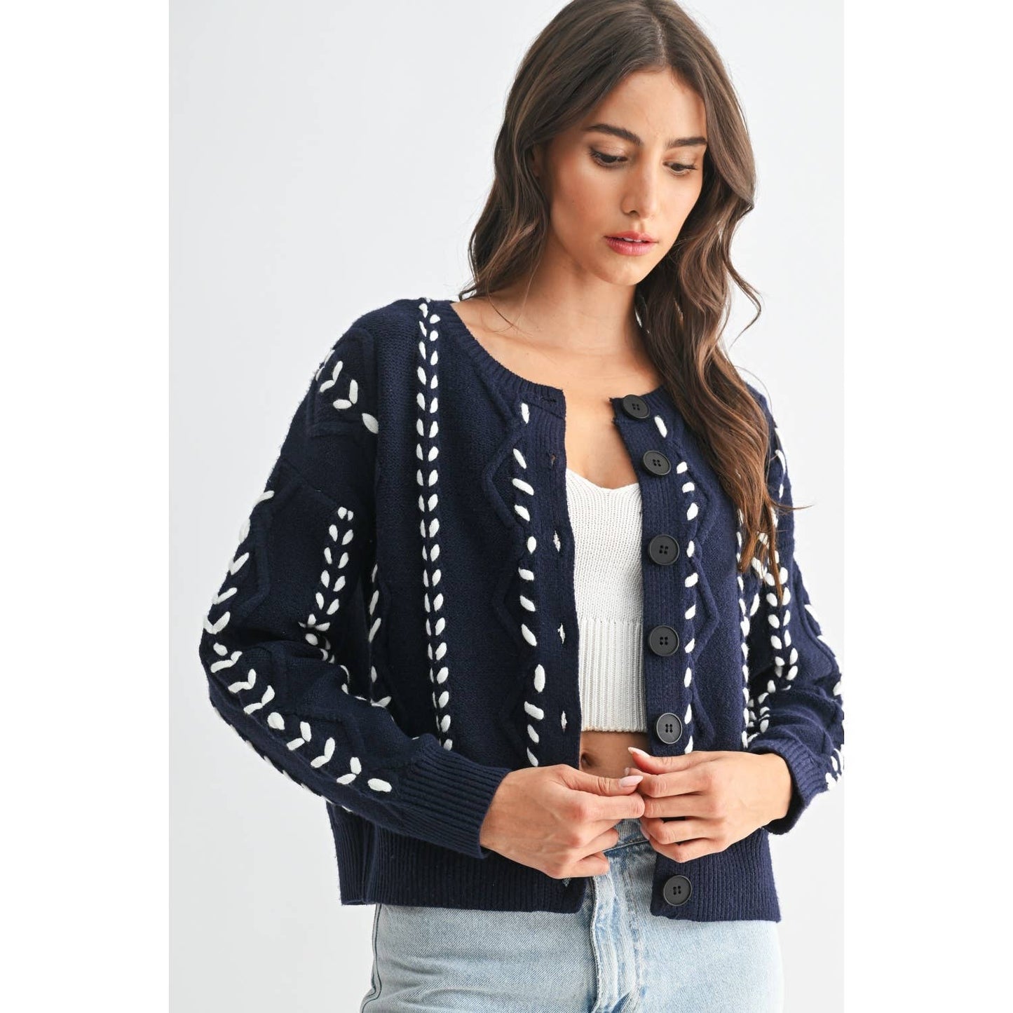 Indigo Ribbon Stich Cable Sweater