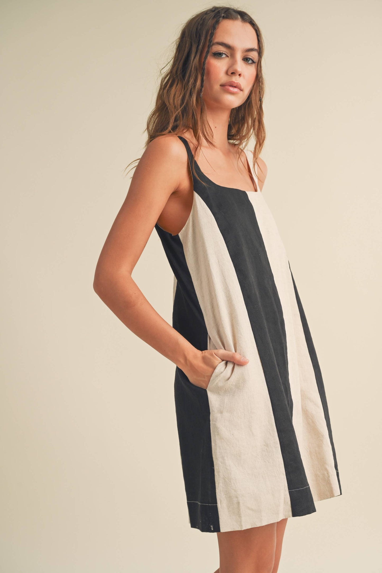 Colorblock Linen Midi Dress