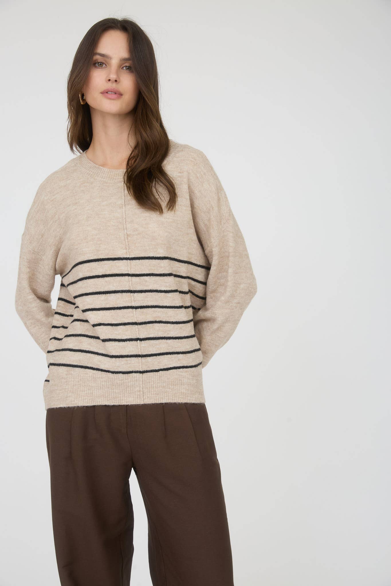 Simple & Cozy Front Seam Stripe Sweater