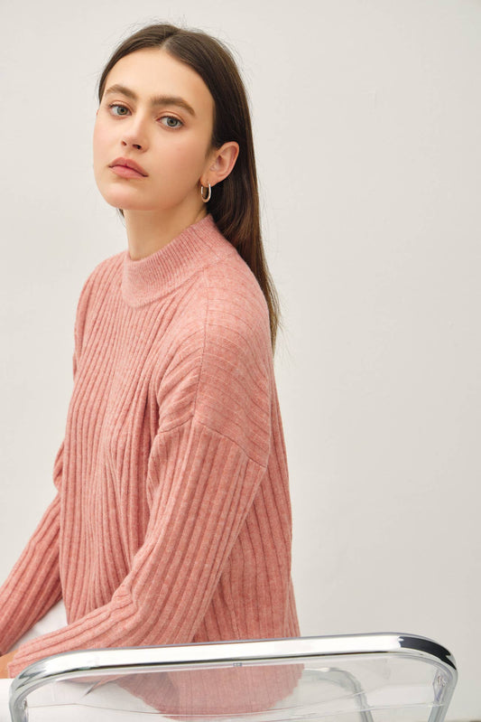 Ultra Soft Chunky Ribbed Mock Neck Sweater