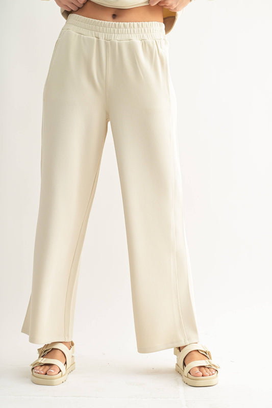 Luxe Sand Wash Rib Wide-Leg Pants
