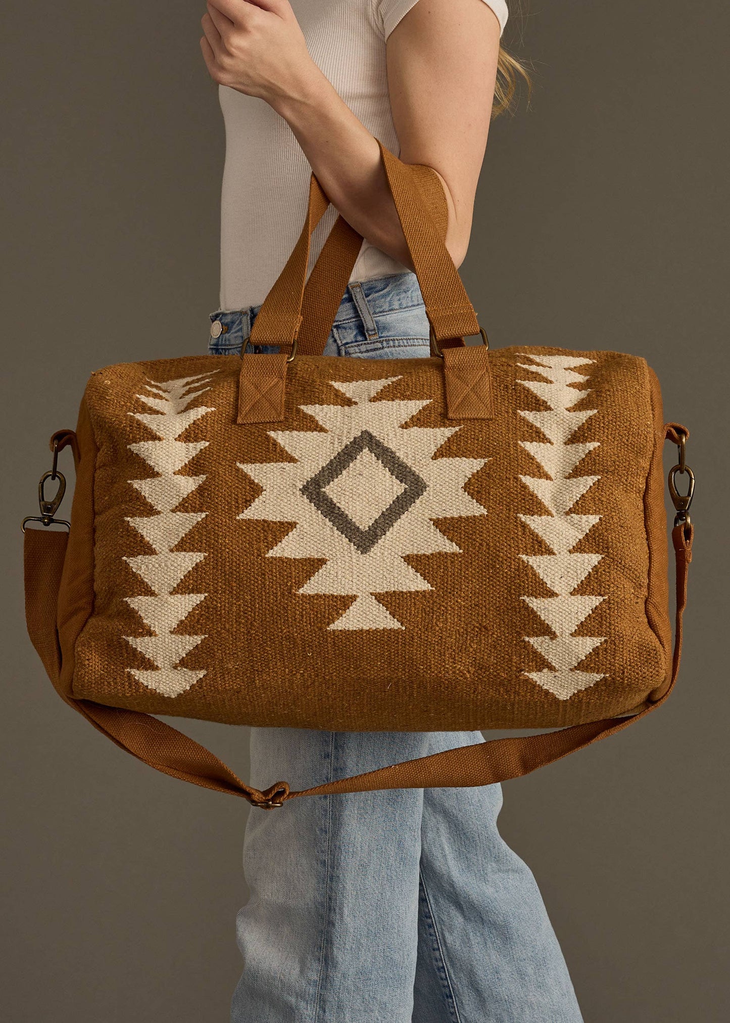 Camel, Cream & Gray Aztec Duffel