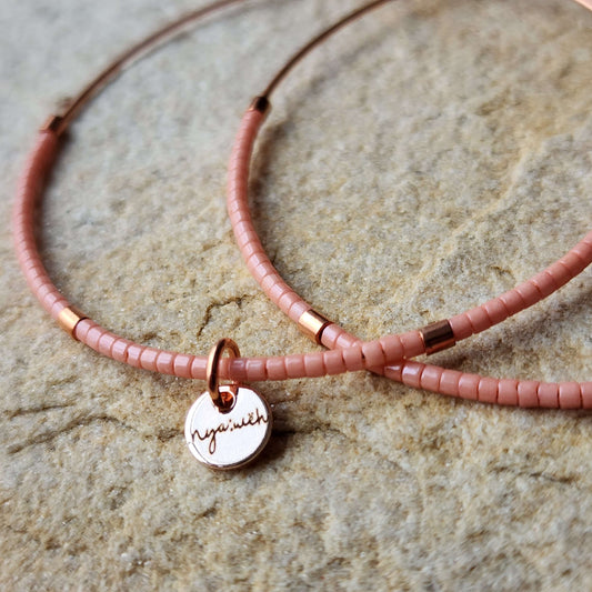 Coral Beaded Hoop Earrings
