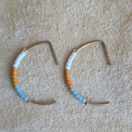 Color Block Beaded Artisan Half Moon Earrings | Small | Nyaweh