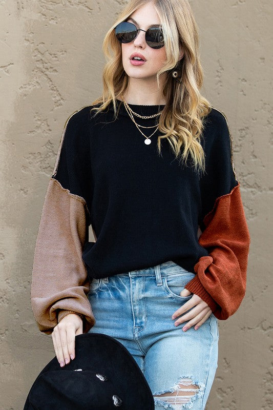 Ojai Color Block Balloon Sleeve Sweater