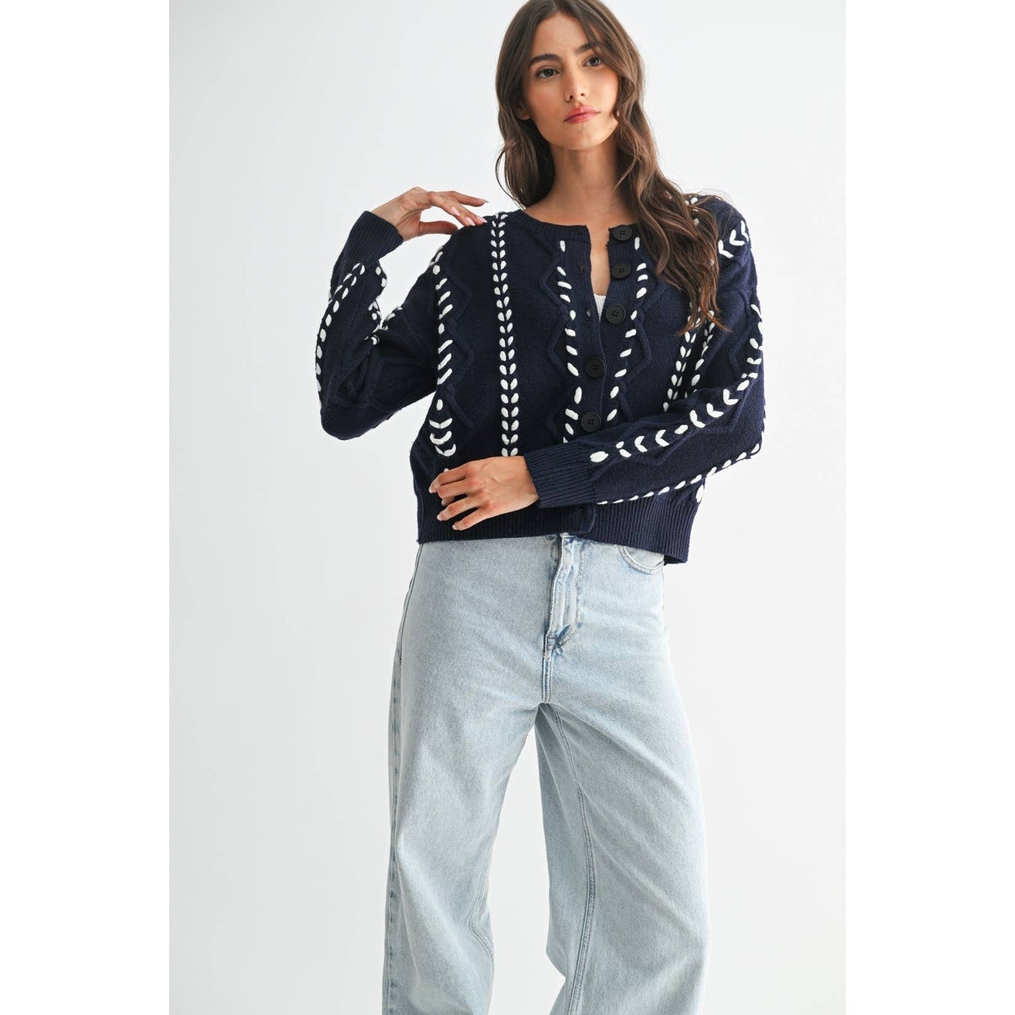 Indigo Ribbon Stich Cable Sweater