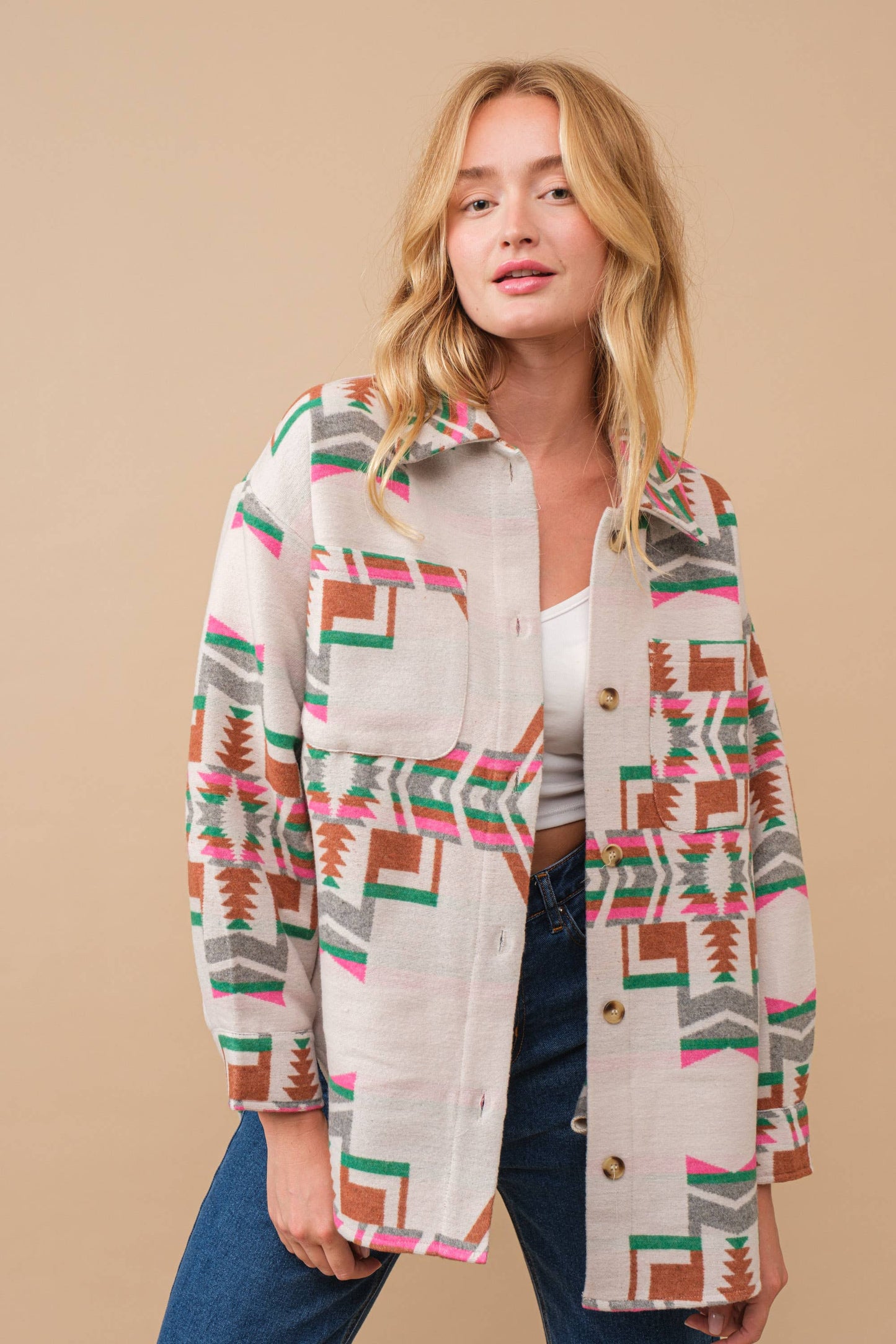 Blue B Exclusive Aztec Pattern Button Up Jacket