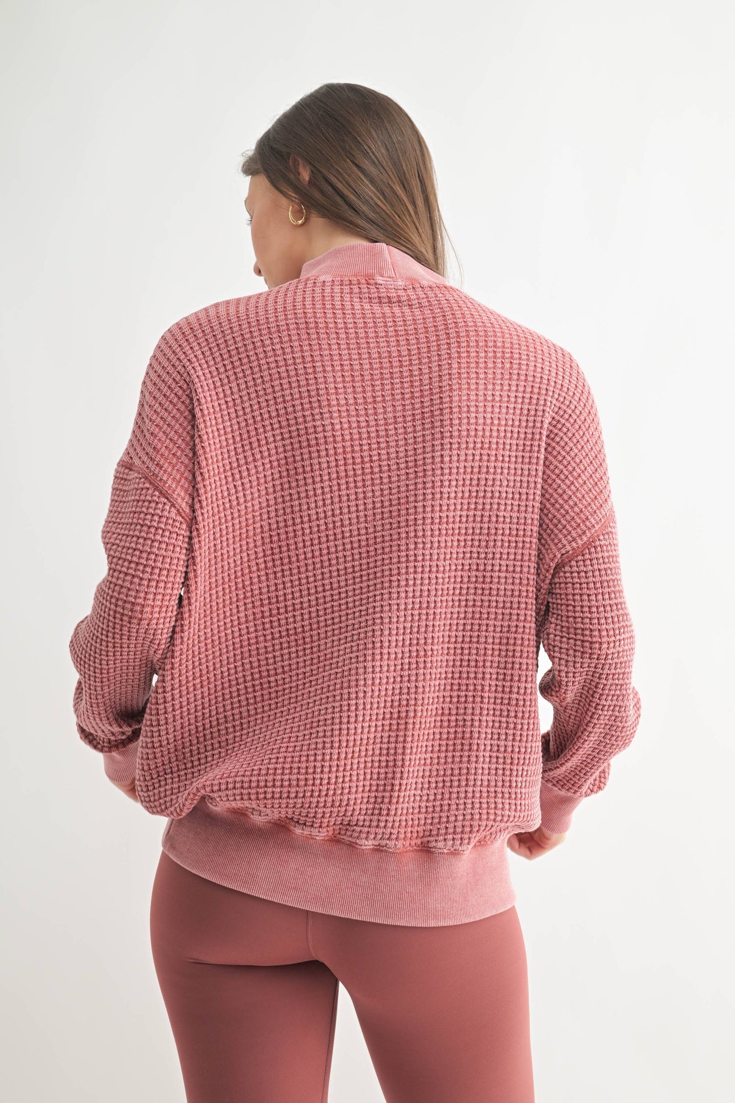 Chunky Waffle Mineral Wash Mock Neck Sweater