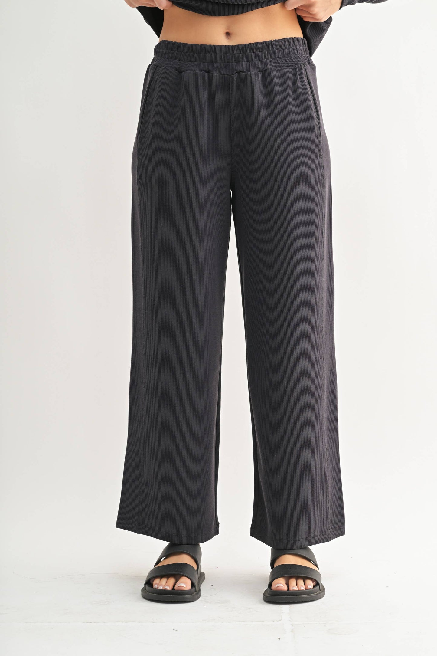 Luxe Sand Wash Rib Wide-Leg Pants