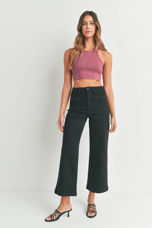 Patch Pocket Wide Leg Jeans