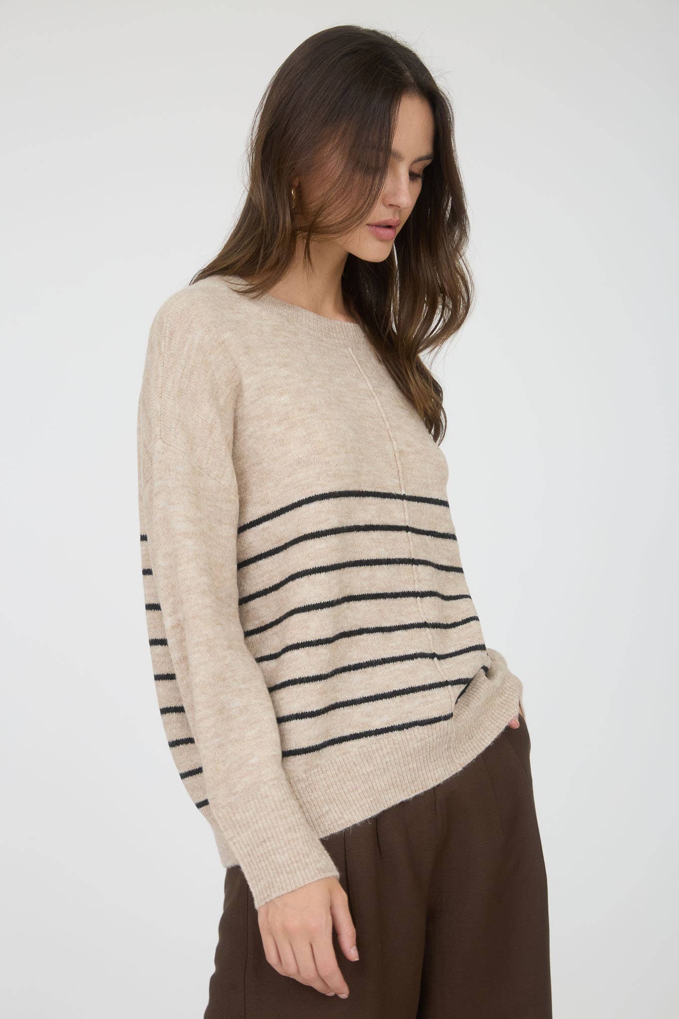 Simple & Cozy Front Seam Stripe Sweater