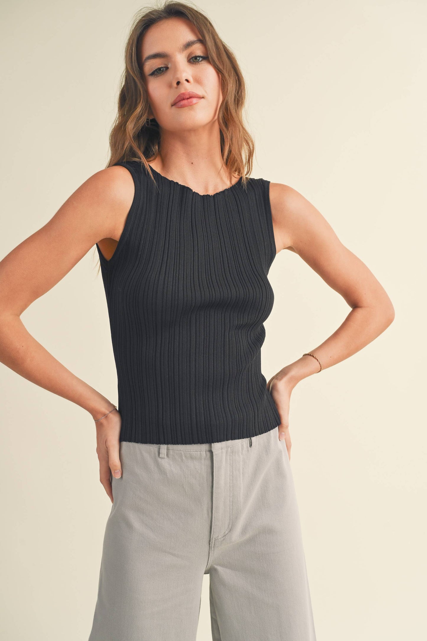 T3779 VISCOSE RIBBED KNITTED TOP
