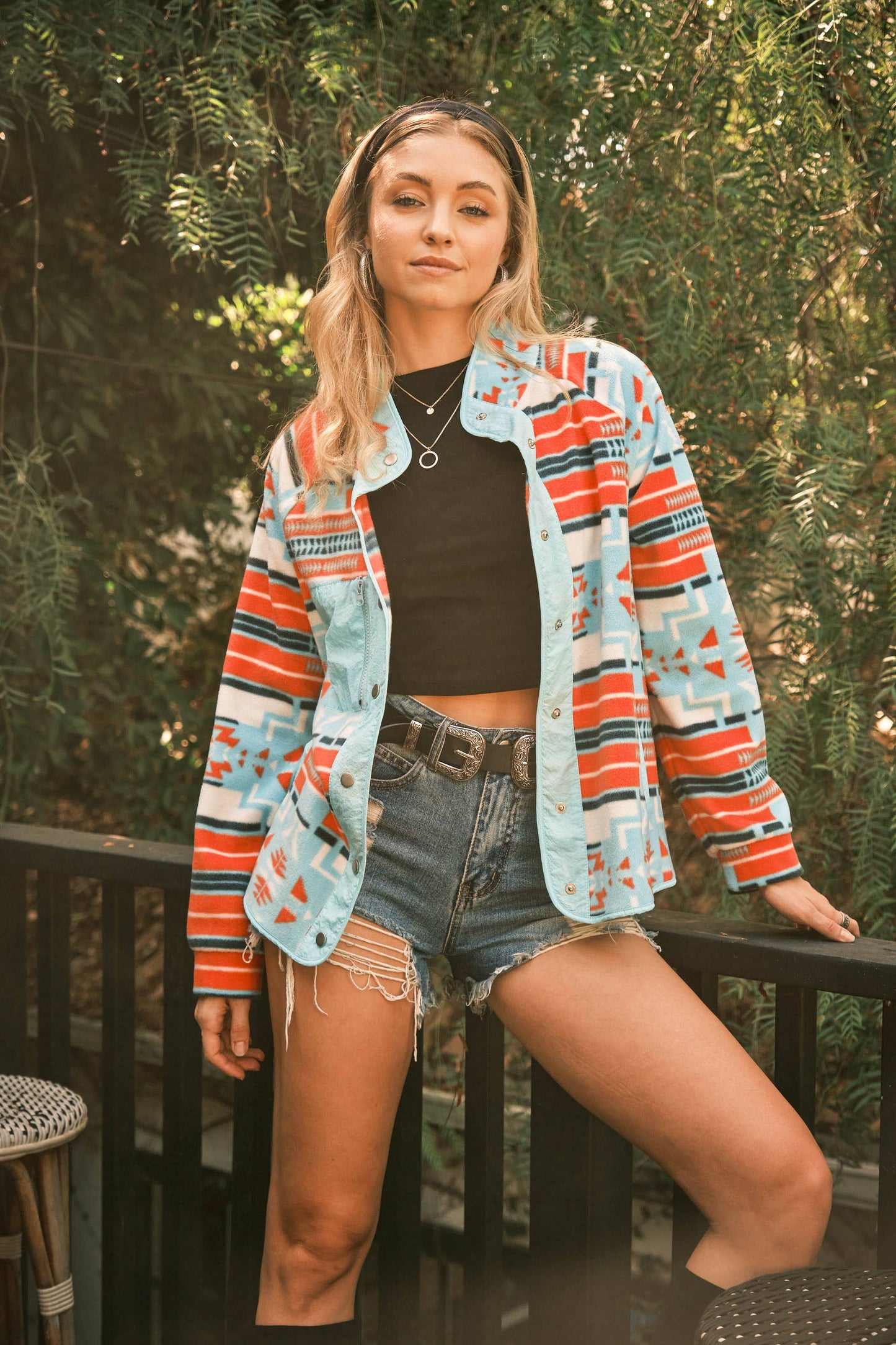 Cozy Aztec Fleece Print Outdoor Jacket