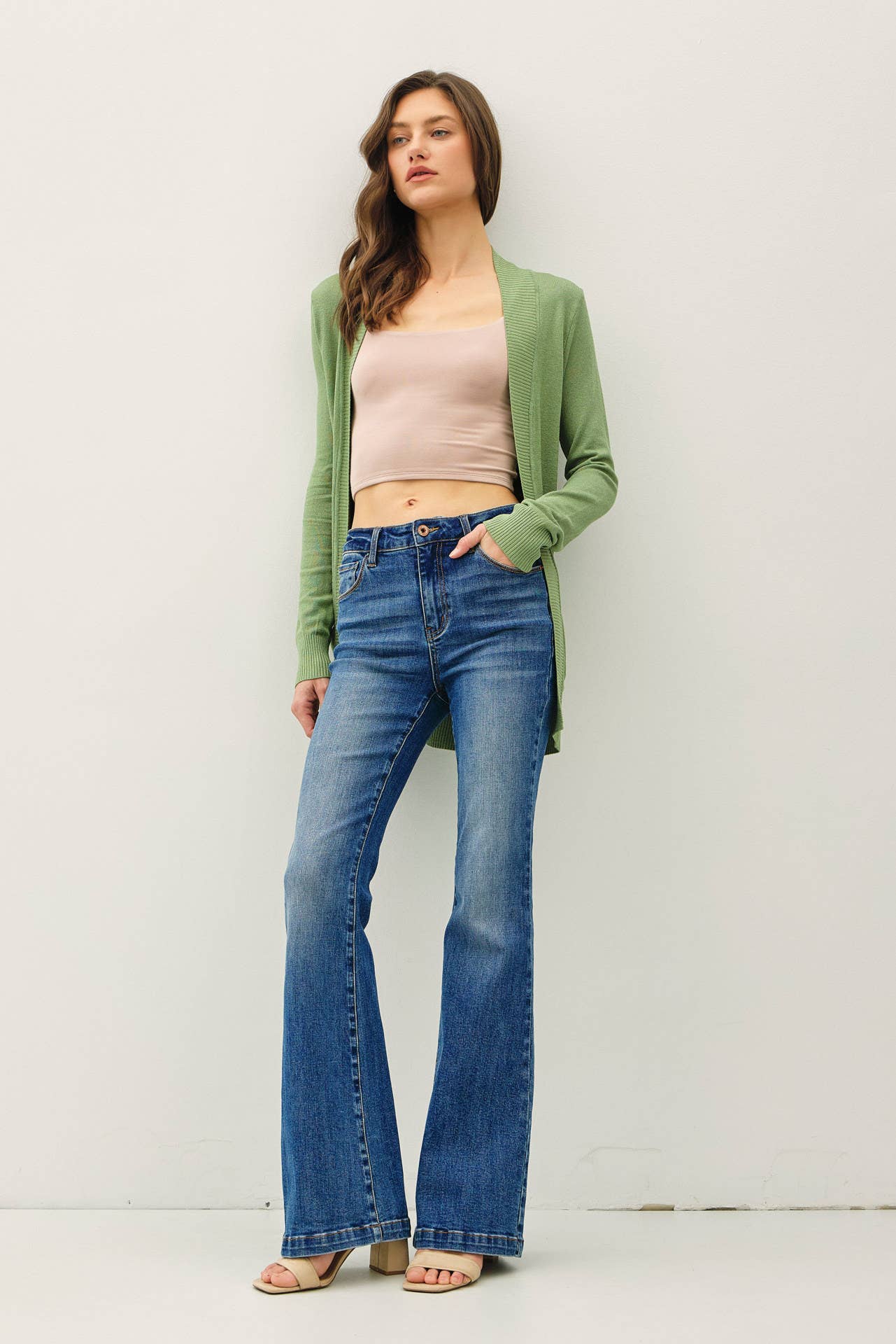 Essential Cotton Blend Open Front Cardigan