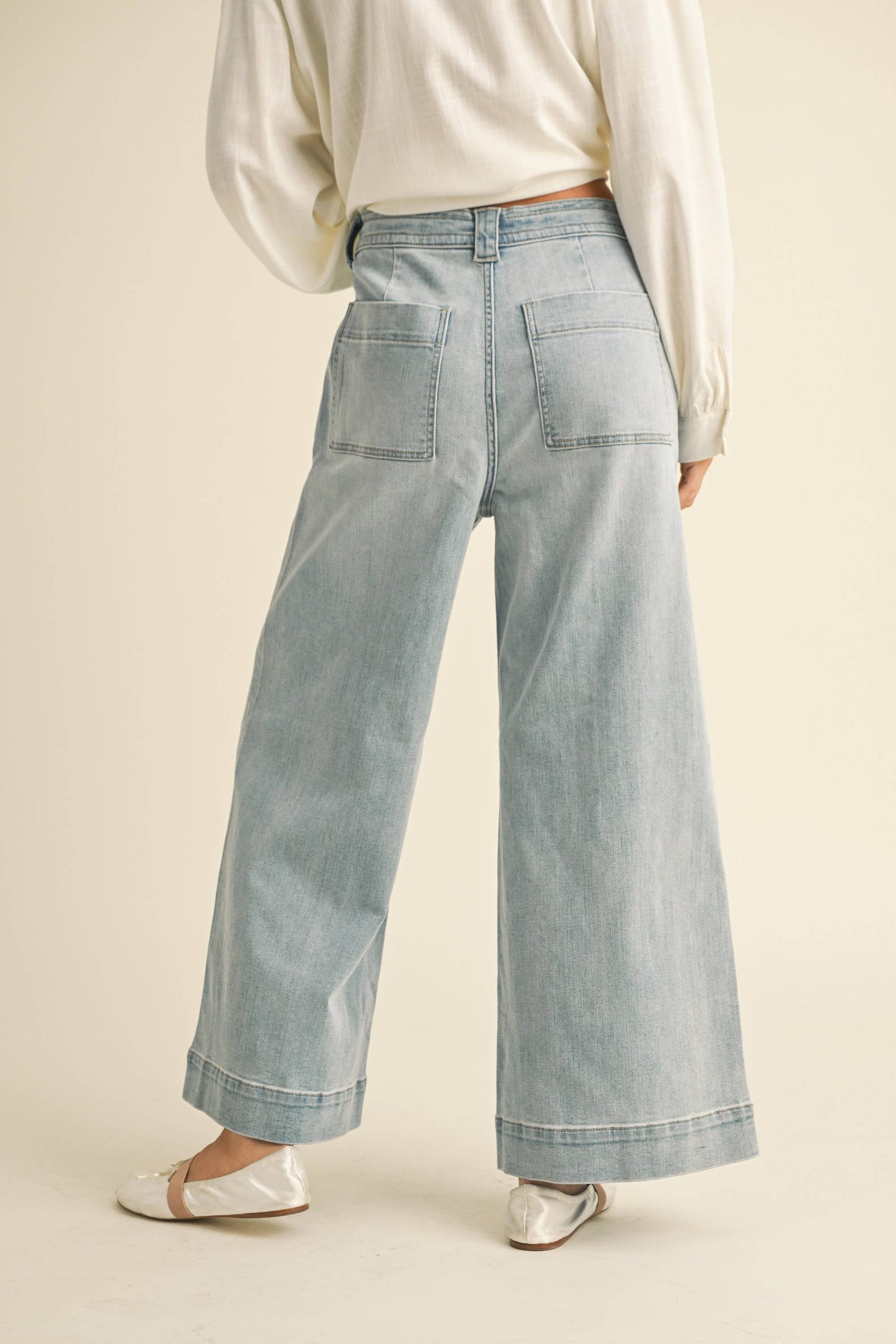 Washed Denim Front Tie Pant