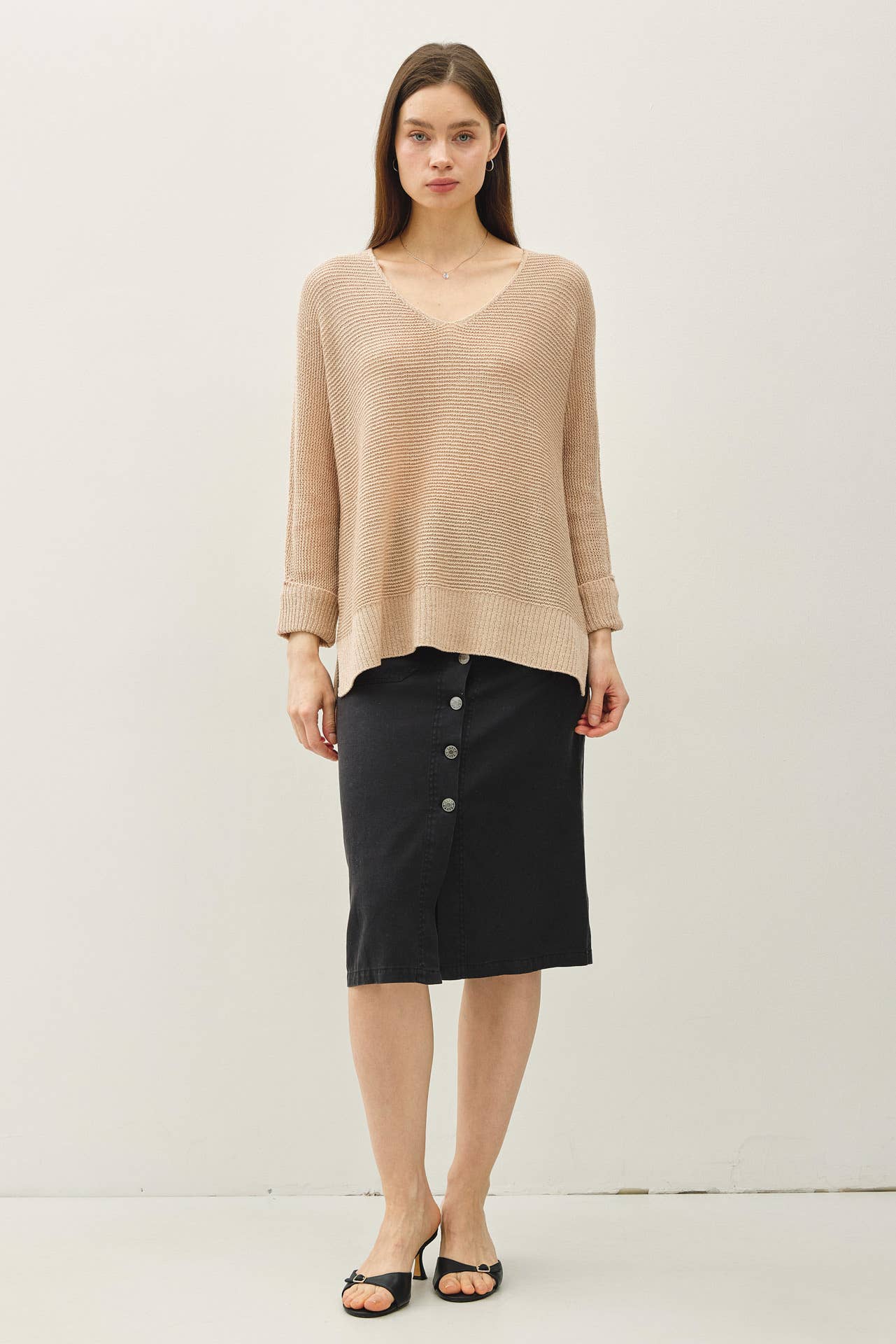 V Neck Dolman Sleeve Sweater