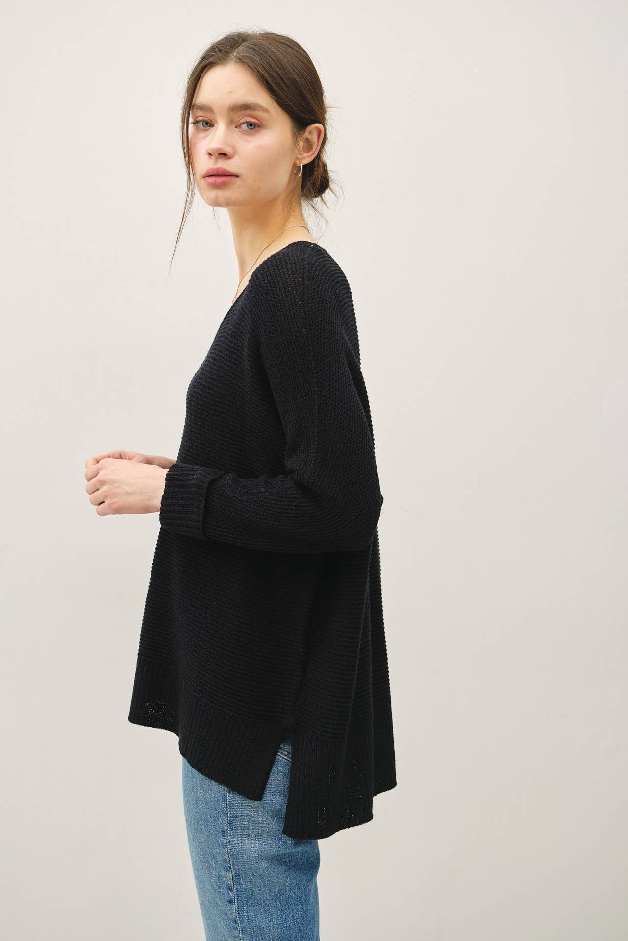 V Neck Dolman Sleeve Sweater