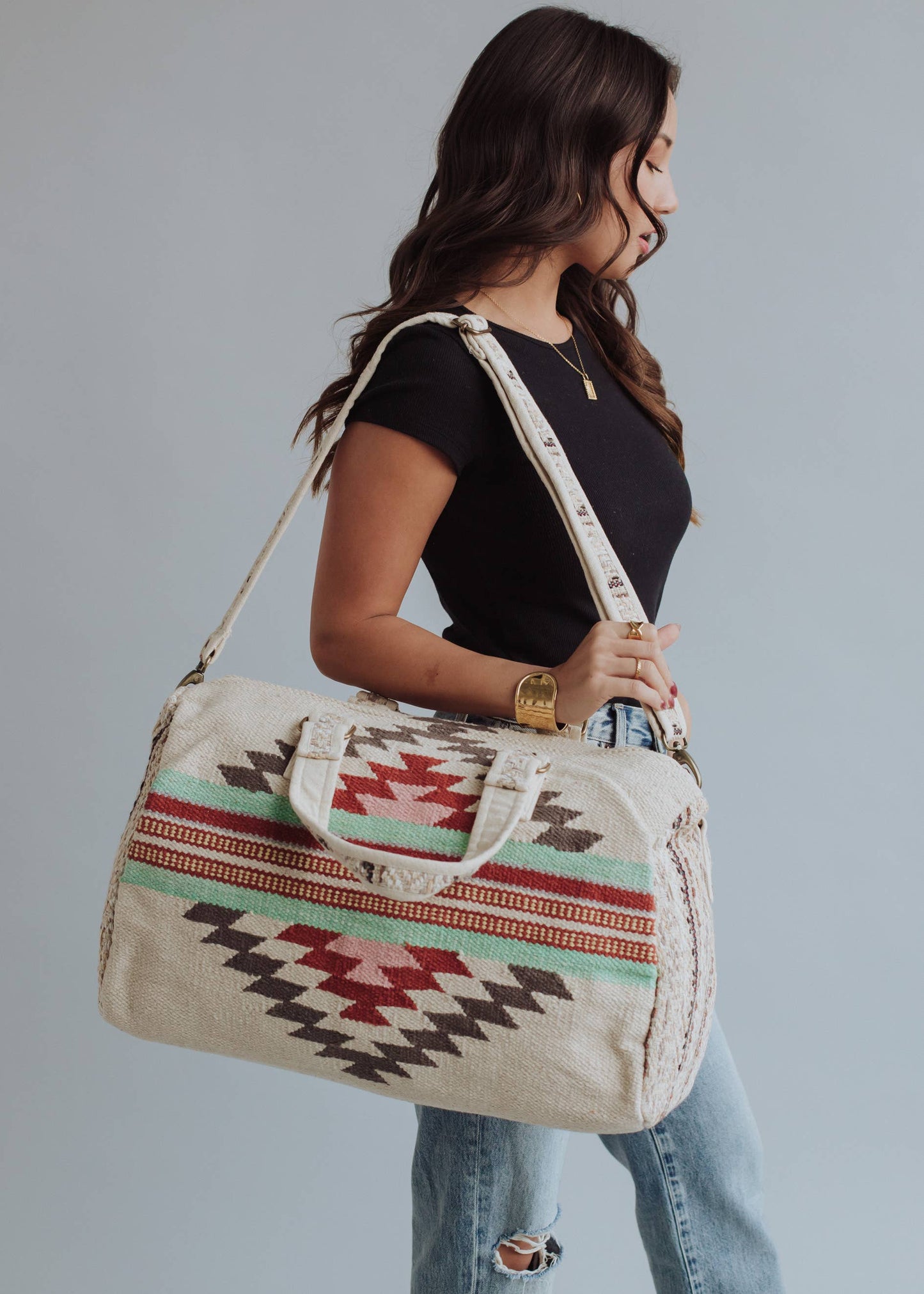Beige, Brown & Red Aztec Duffel