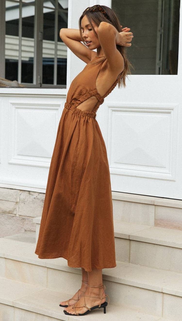 Elastic Strap Back Sleeveless Midi Dress