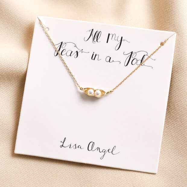 Pearl Two Peas in a Pod Pendant Necklace in Gold