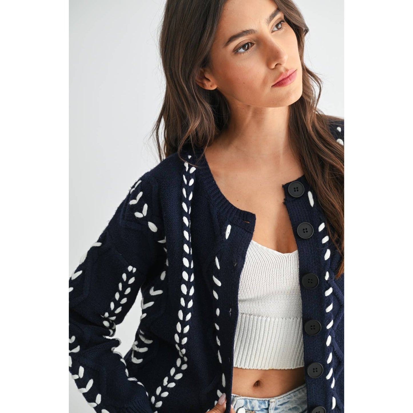 Indigo Ribbon Stich Cable Sweater