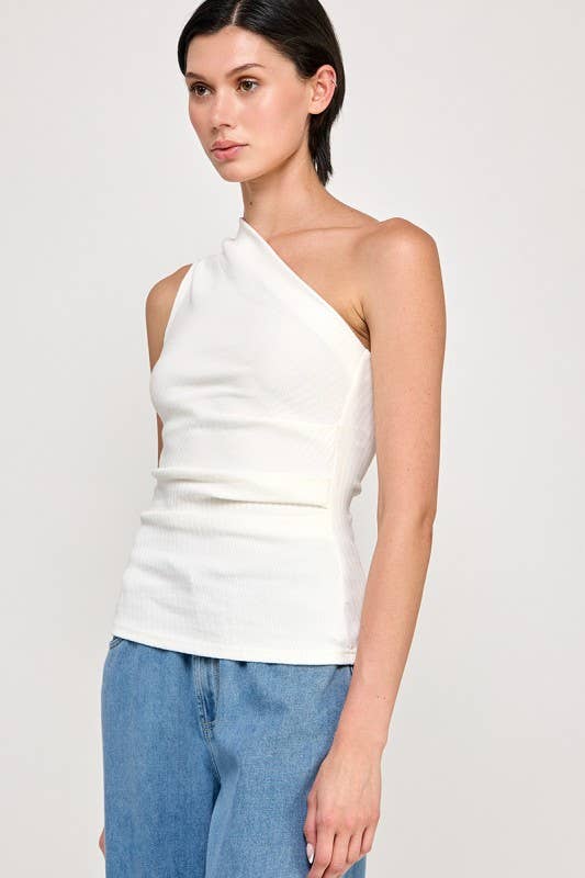 STRETCHY ASYMMETRIC RIBBED TOP