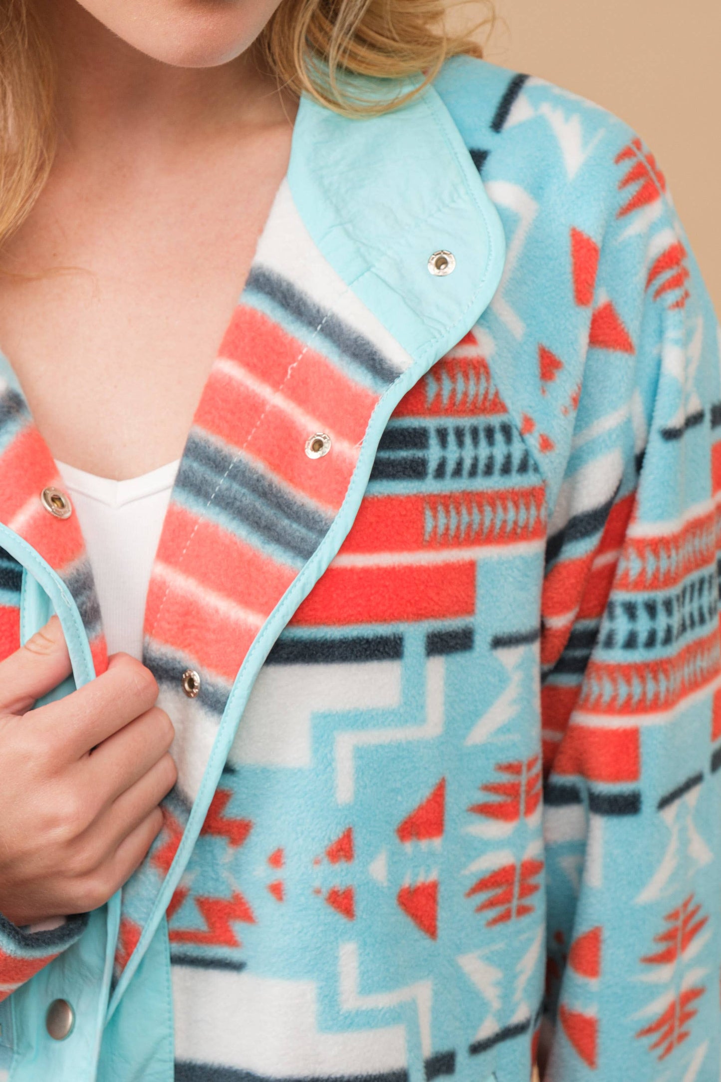 Cozy Aztec Fleece Print Outdoor Jacket