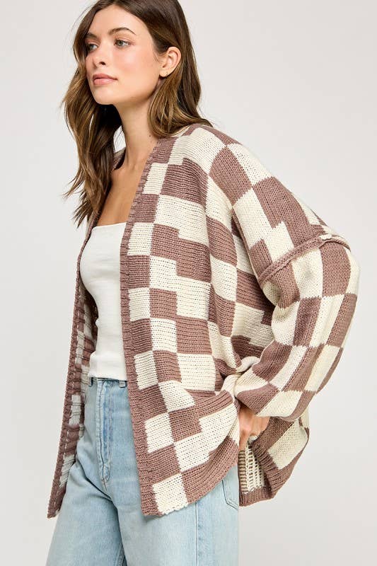 Checkered Drop Shoulder Cardi