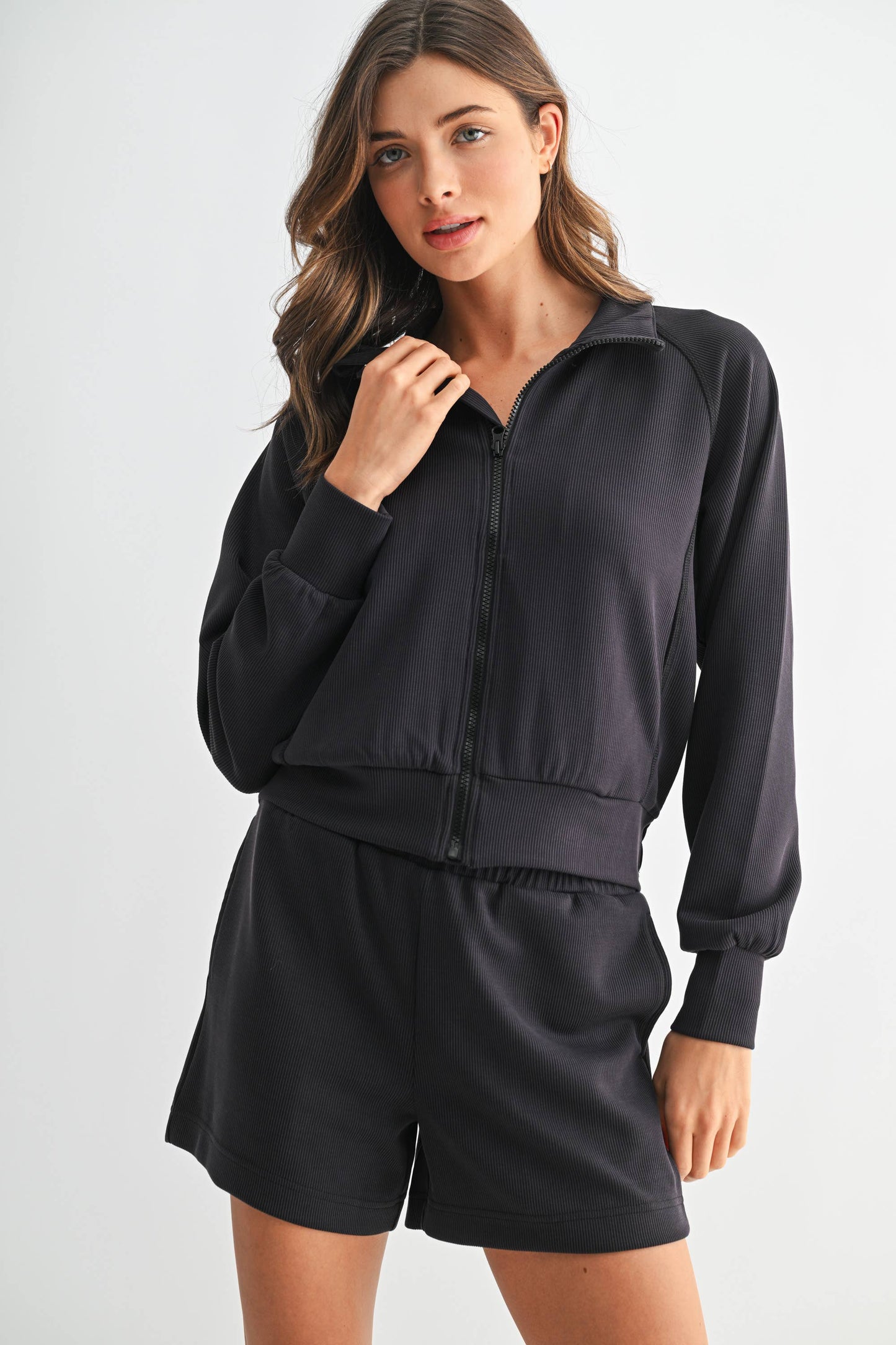 Luxe Sand Wash Rib Zip Jacket