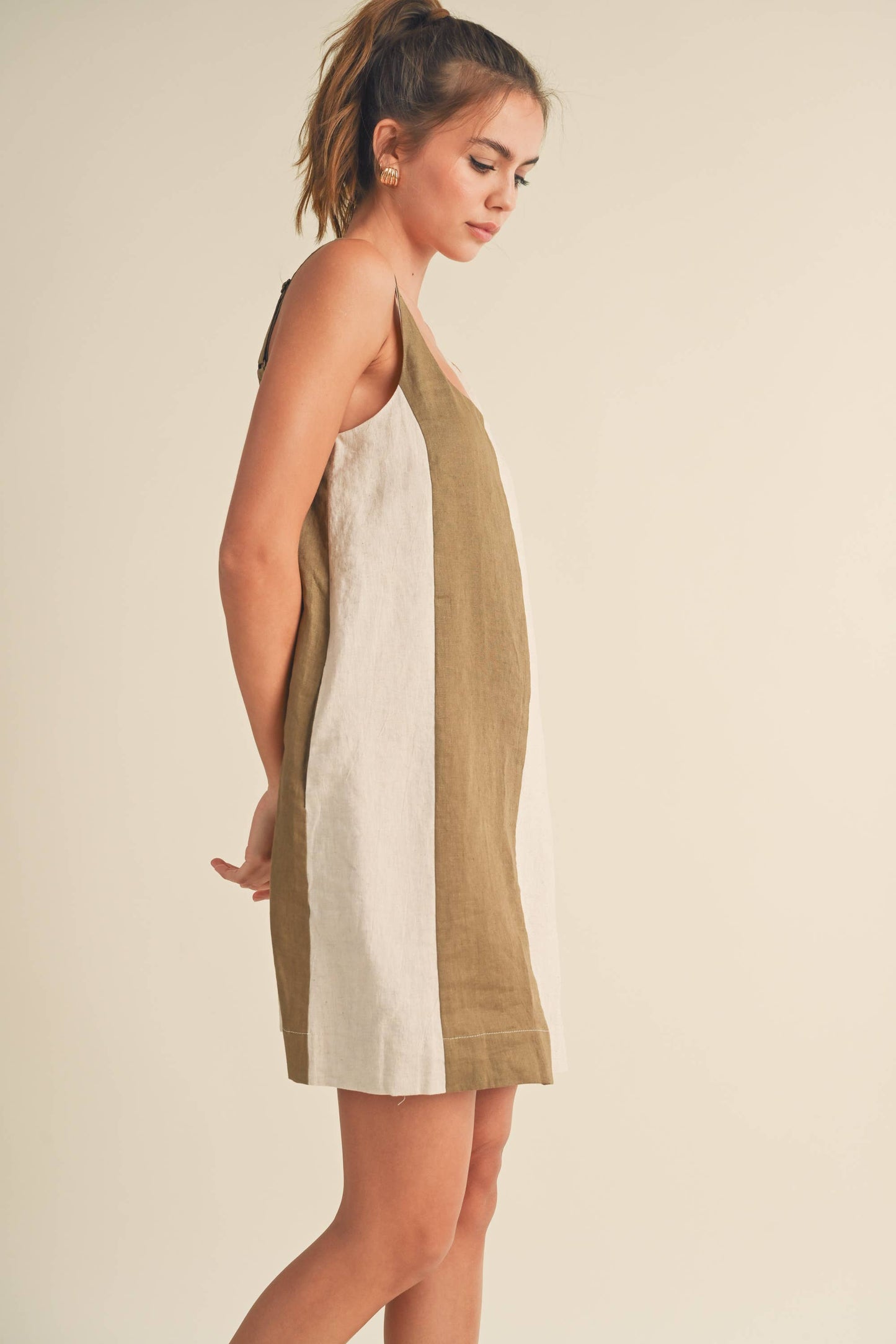 Colorblock Linen Midi Dress