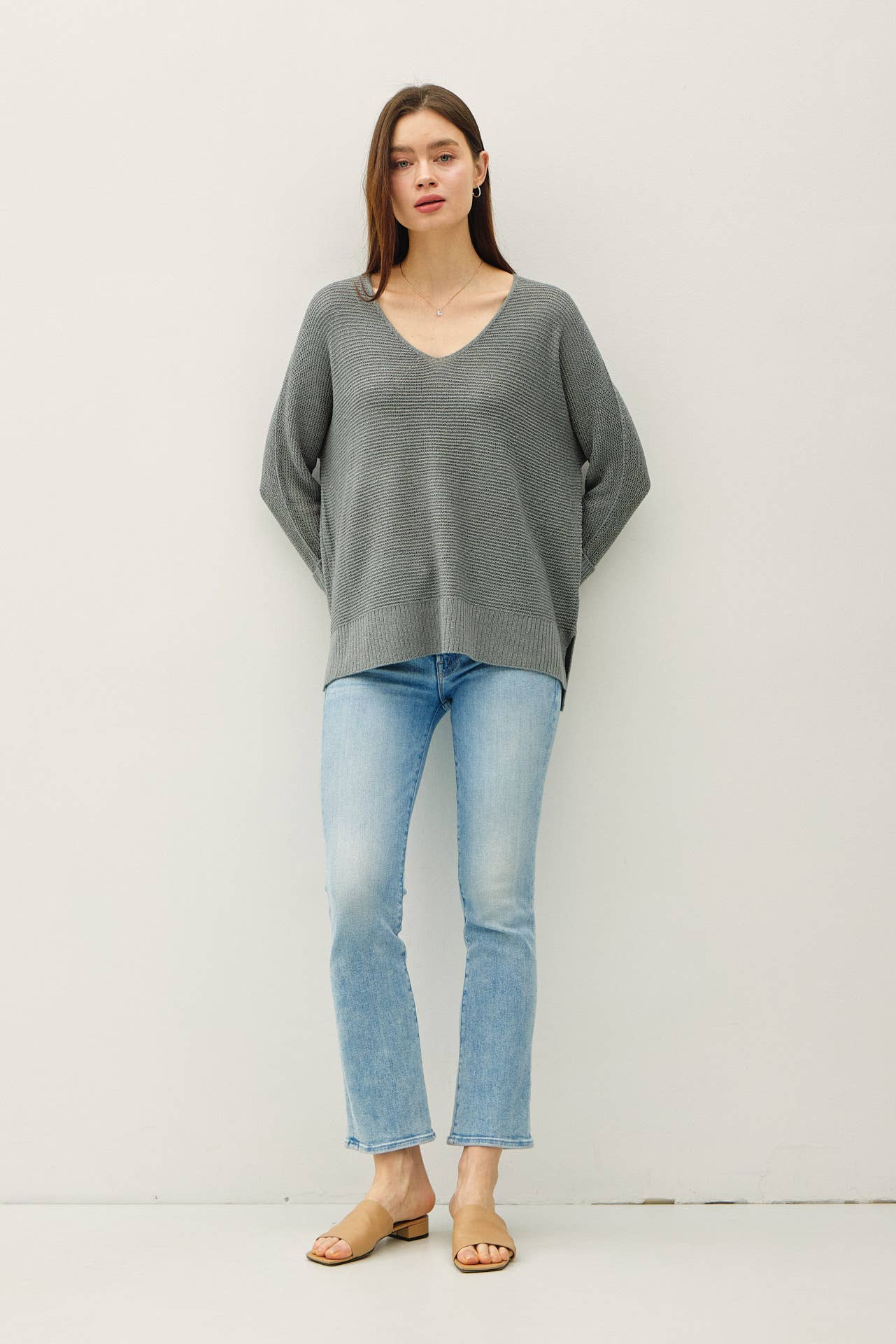 V Neck Dolman Sleeve Sweater
