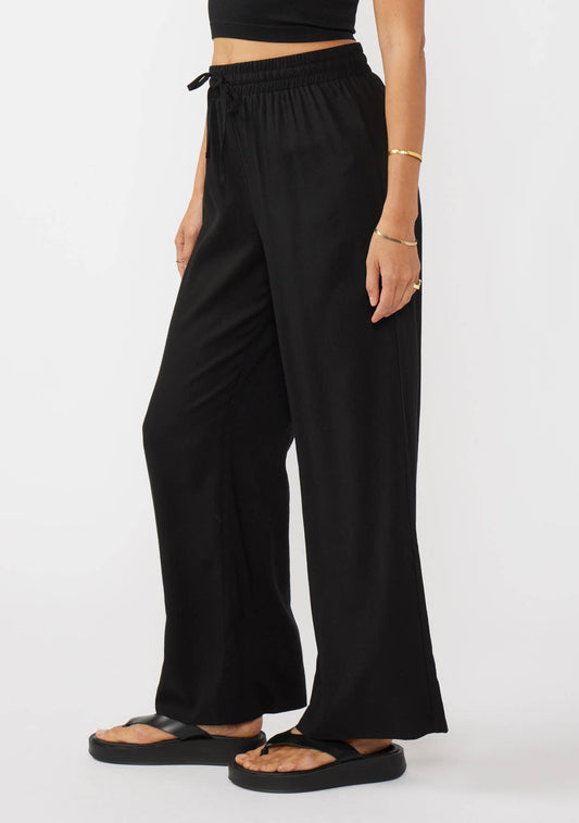 Ruffled Waist Washed Linen Cotton Wide-Leg Pants