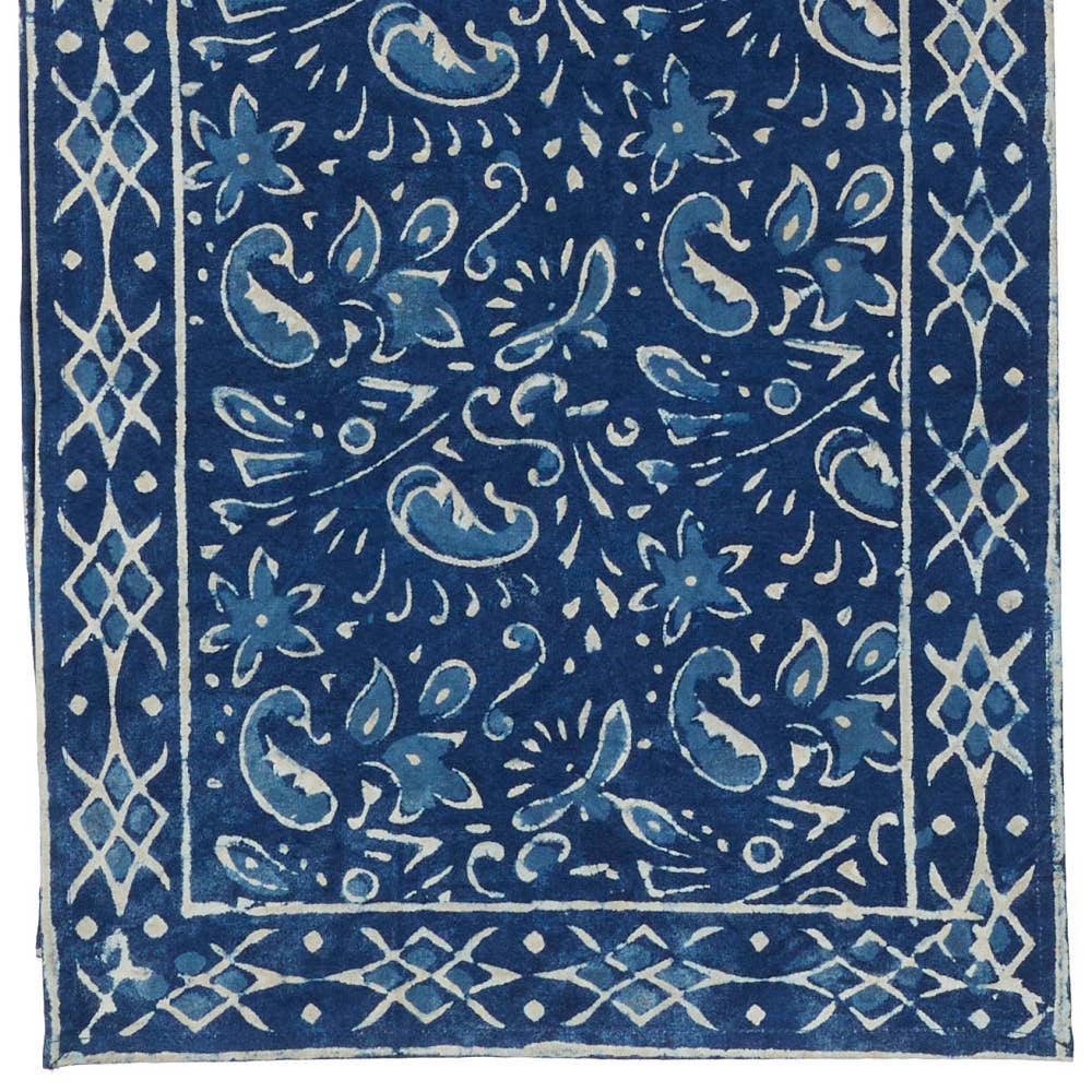 Indigo Dabu Paisley Block Print Table Runner