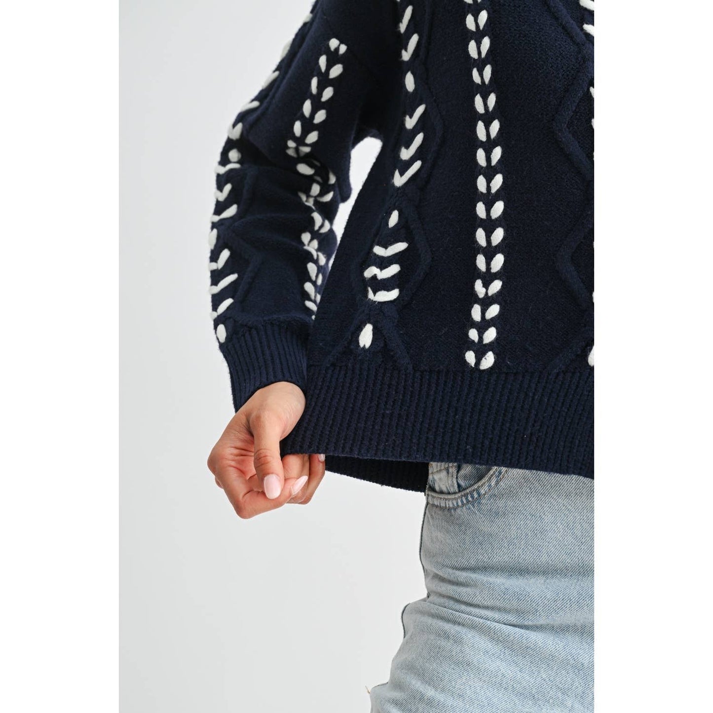 Indigo Ribbon Stich Cable Sweater